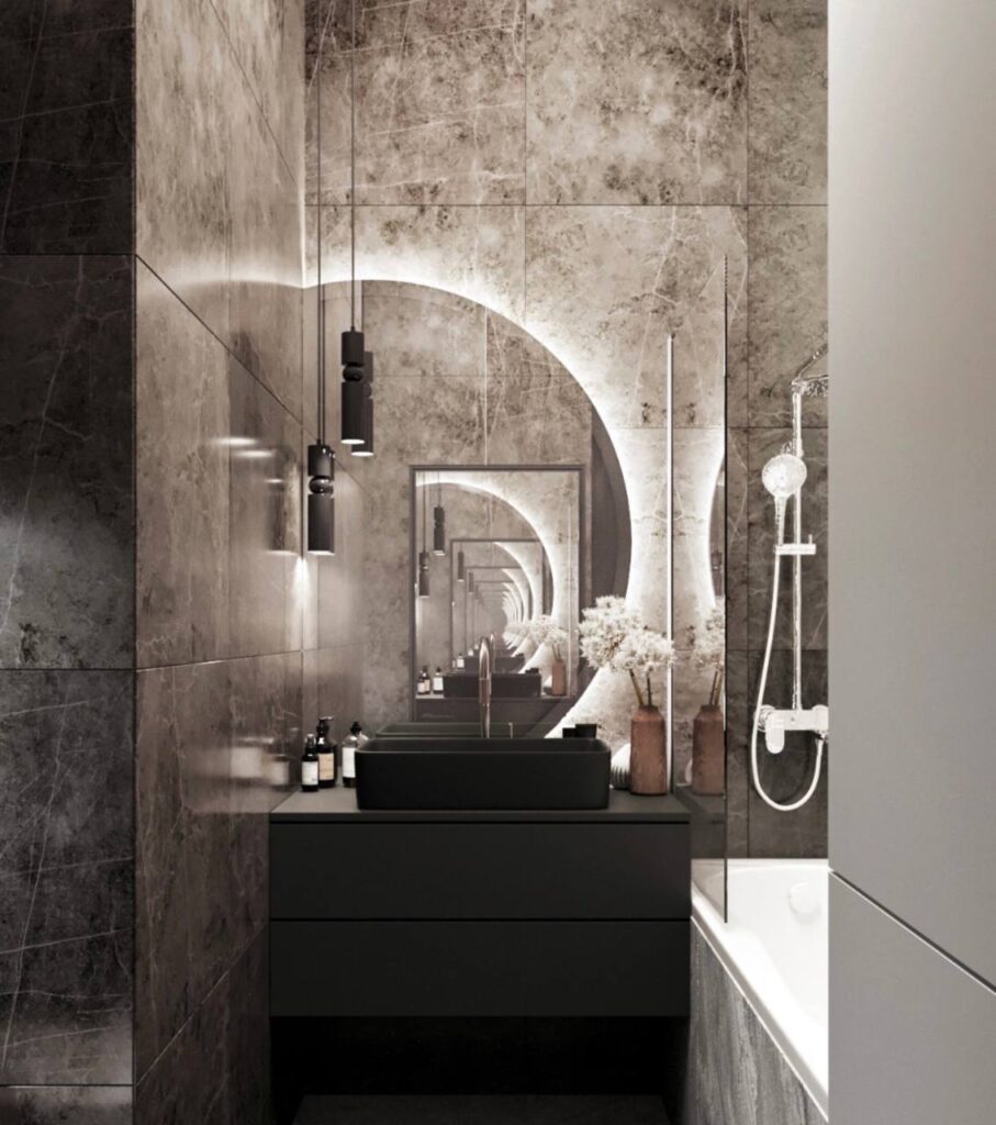 Столешница из искусственного камня для ванной комнаты изготовлено в правила камня
